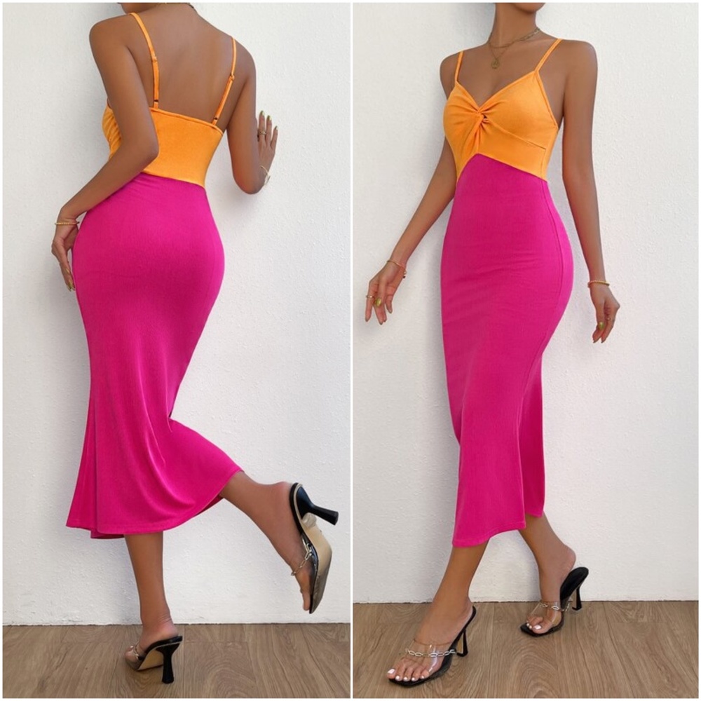 Luxe ColorBlock Slip Cami Dress - Picture 2 of 4